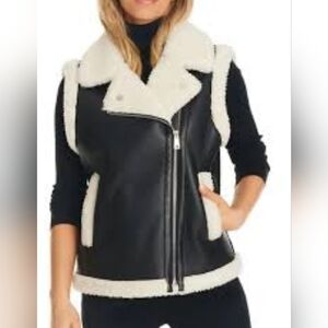 Sanctuary Asymm Sherpa Bonded Faux Leather Shearling Vest Black Women's Small